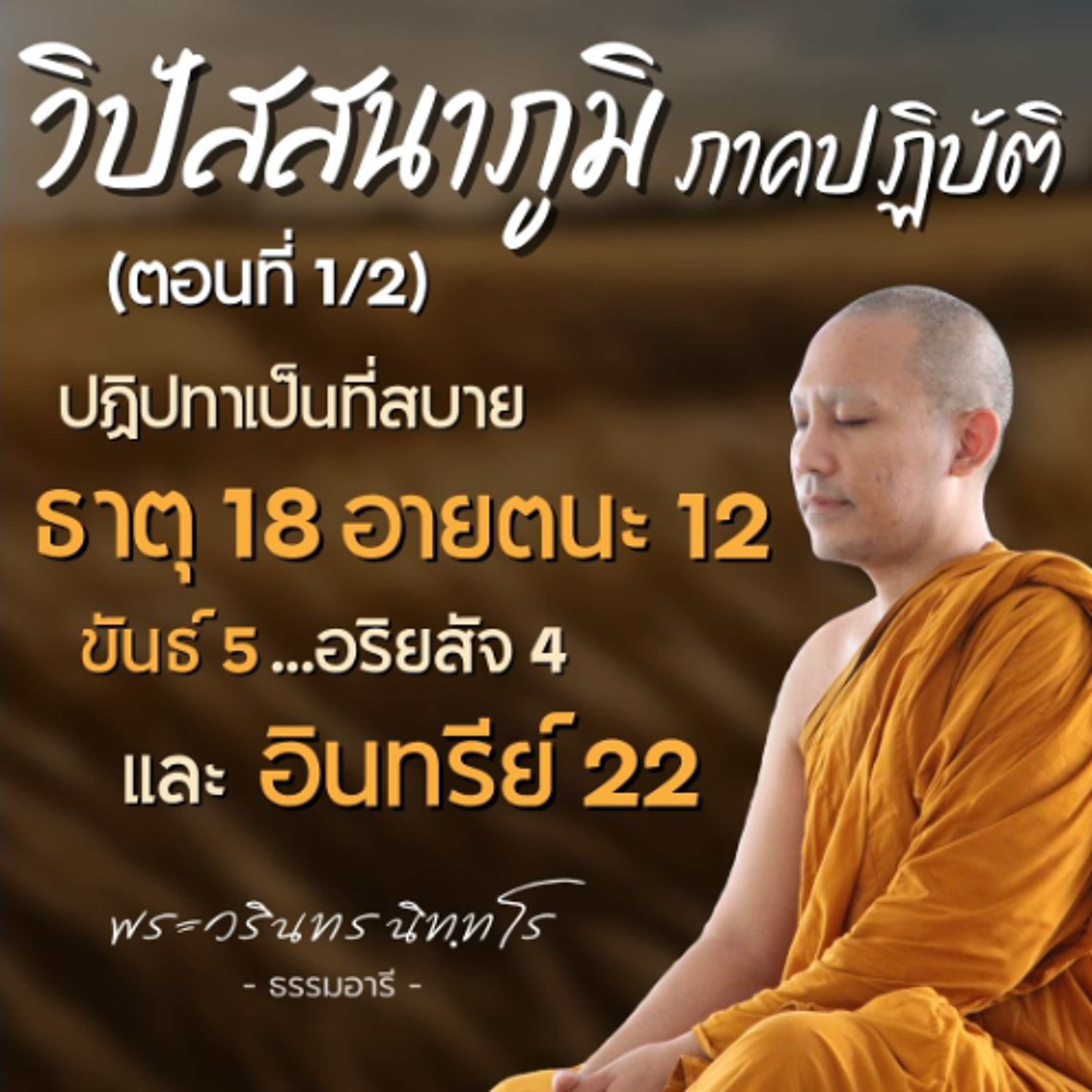 วิปัสสนาภูมิภาคปฏิบัติ ตอนที่ 1 ปฏิปทาเป็นที่สบาย ธาตุ 18 อายตนะ 12 ขันธ์ 5 อริยสัจ 4 และอินทรีย์ 22