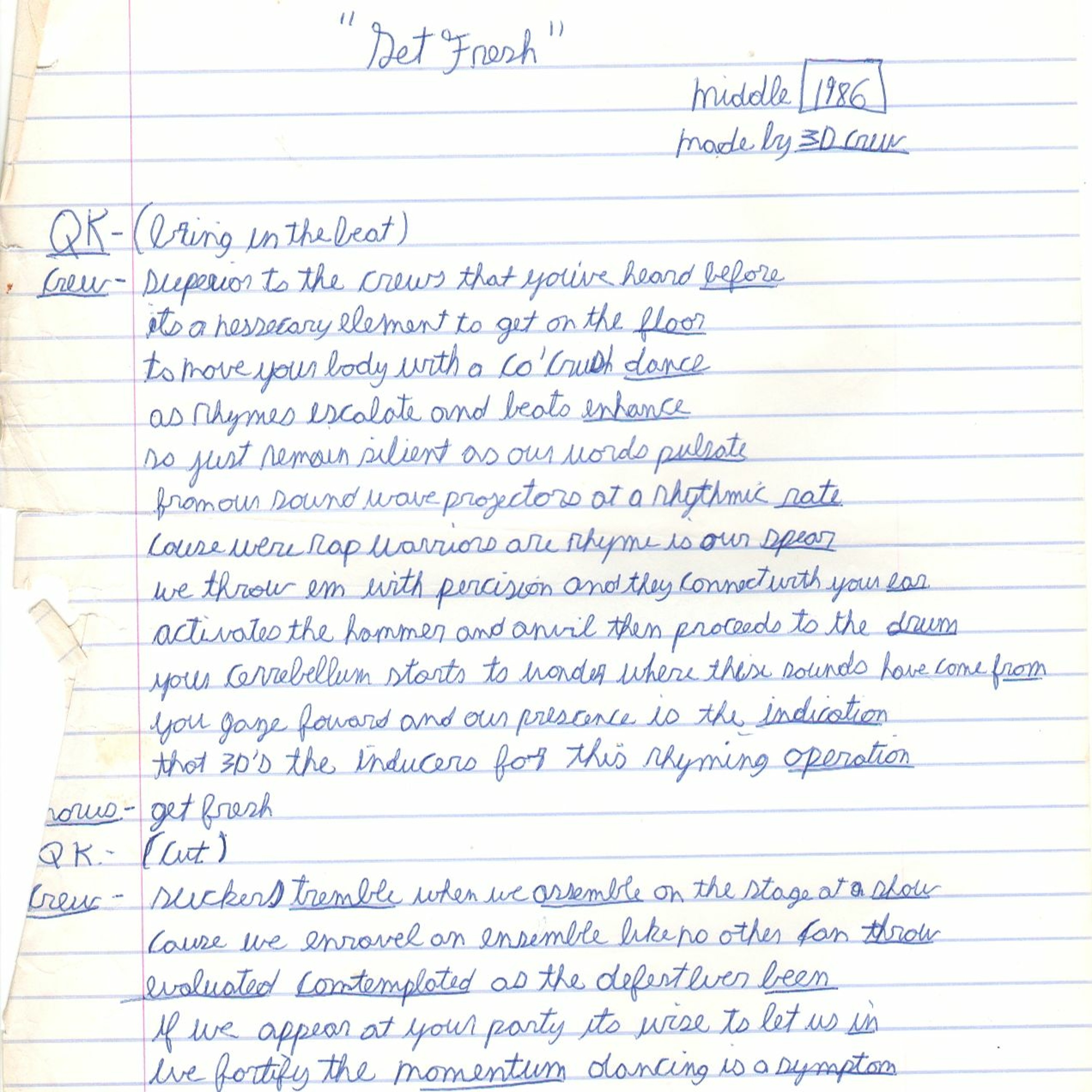 3D Crew "Get Fresh" (Acapella Test 1986)