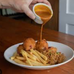Chicken Balls Fried Rice Curry Sauce