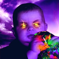 fat alien baby with rainbow rock