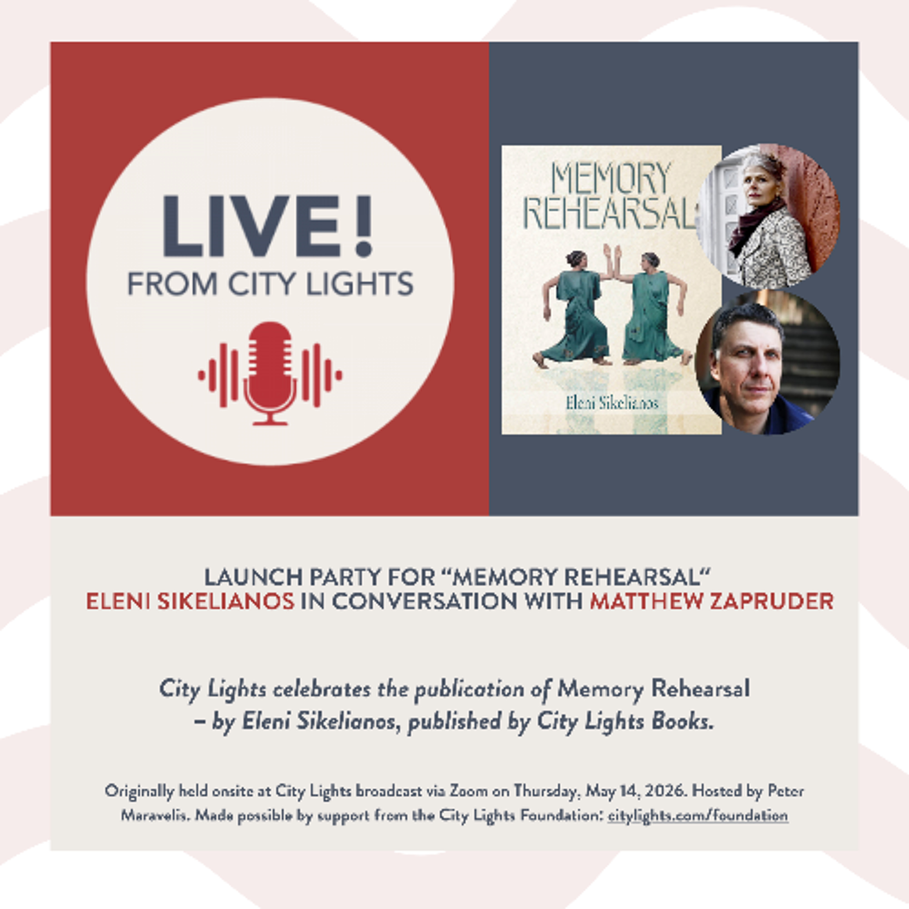Launch Party for “Memory Rehearsal”: Eleni Sikelianos in conversation with Matthew Zapruder episode artwork