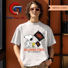 Snoopy and Woodstock Oklahoma State Cowboys flag road to Oklahoma City logo 2024 shirt