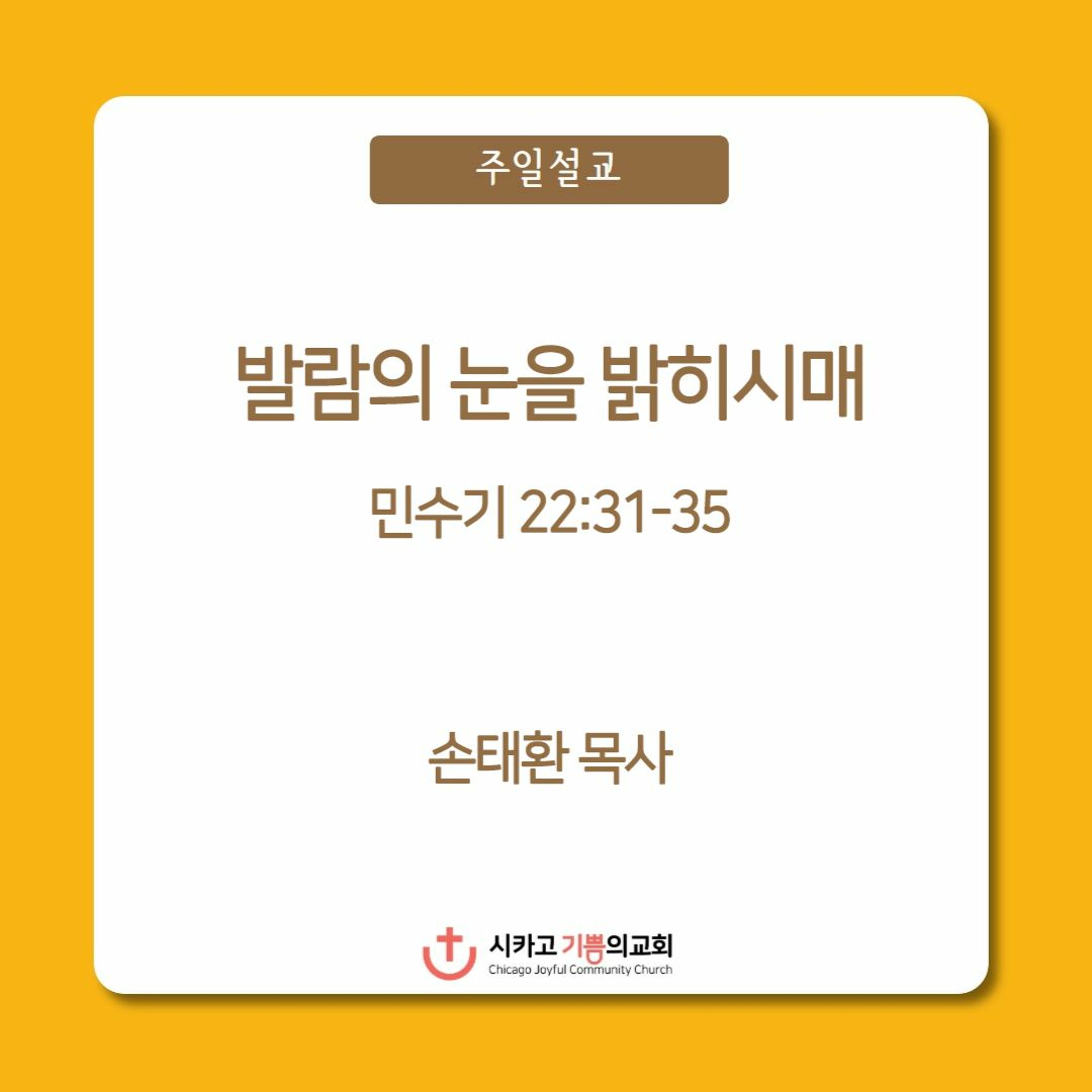 발람의 눈을 밝히시매 | 손태환 목사 | 시카고 기쁨의 교회 - 20230507 episode artwork