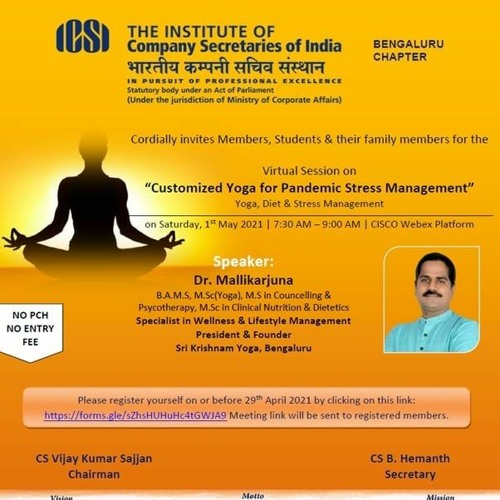Active Event - Customized Yoga For Pandemic Stress Management  With Dr.Mallikarjuna,Mn Apoorva
