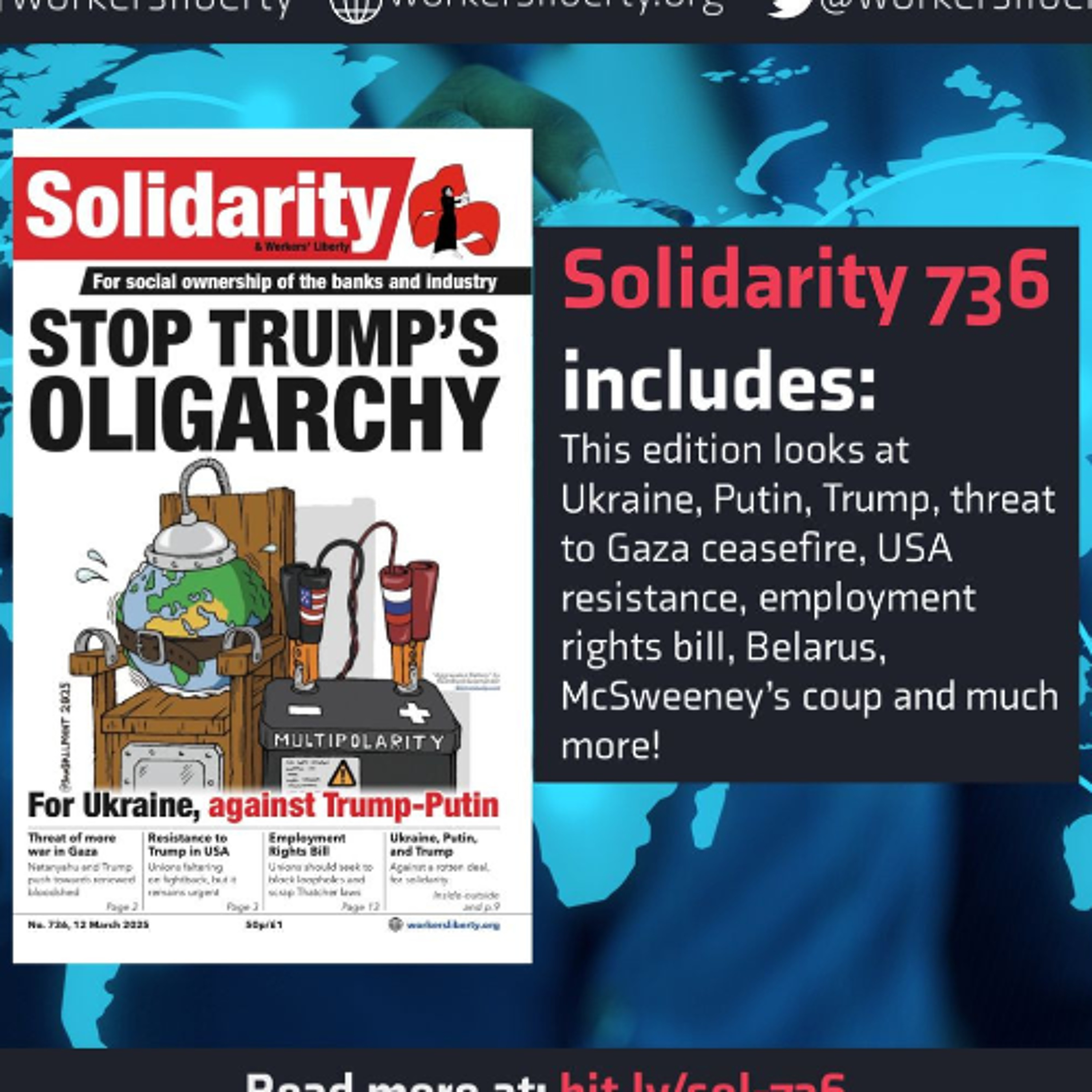 736 — Stop Trump's Oligarchy: For Ukraine, against Trump-Putin | Gaza | USA resistance | union rights | more