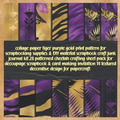 ✔Read⚡️ collage paper tiger purple gold print pattern for scrapbooking supplies & DIY