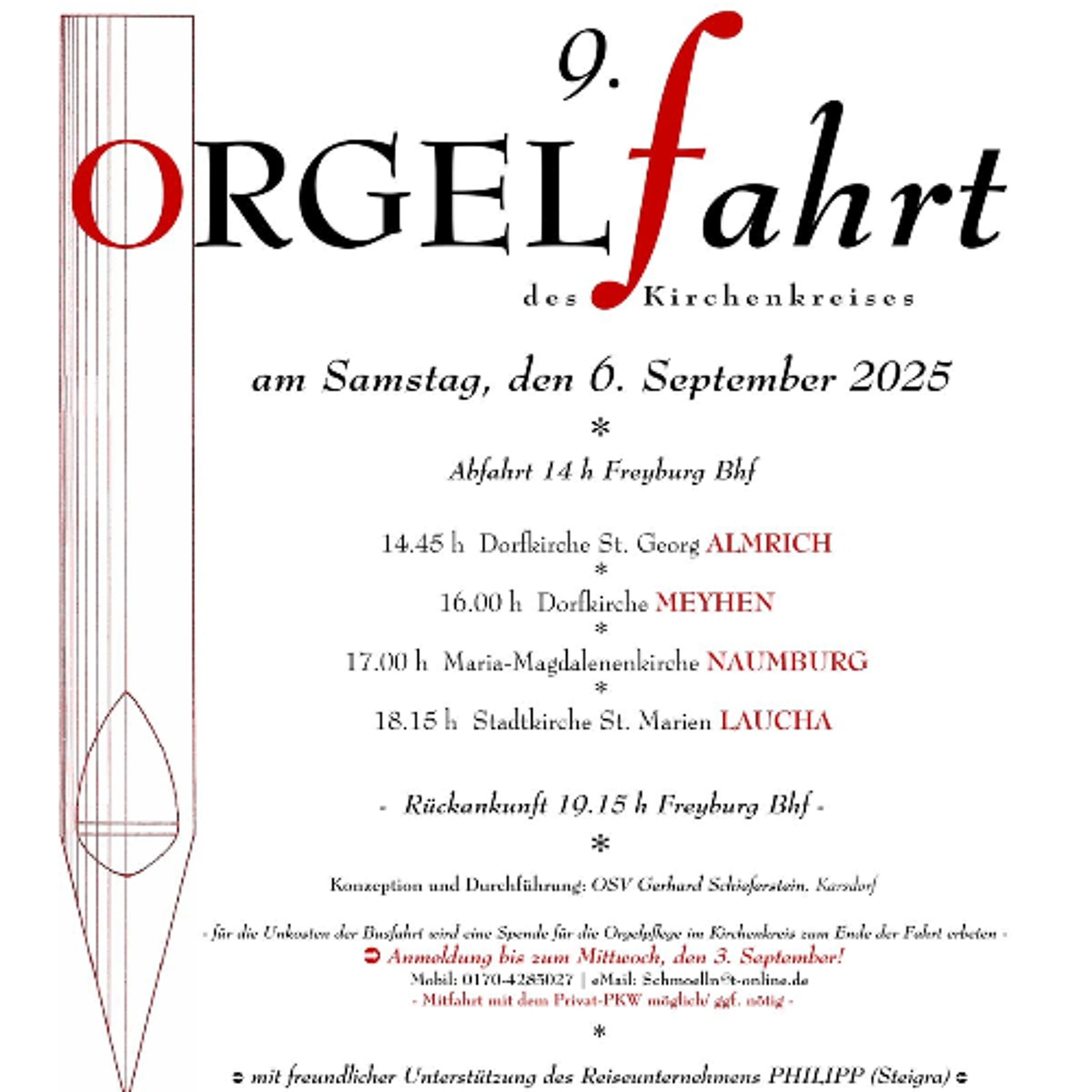 Orgelfahrt: Vier Kirchen, vier Orgeln, vier kurze Konzerte rund um Naumburg