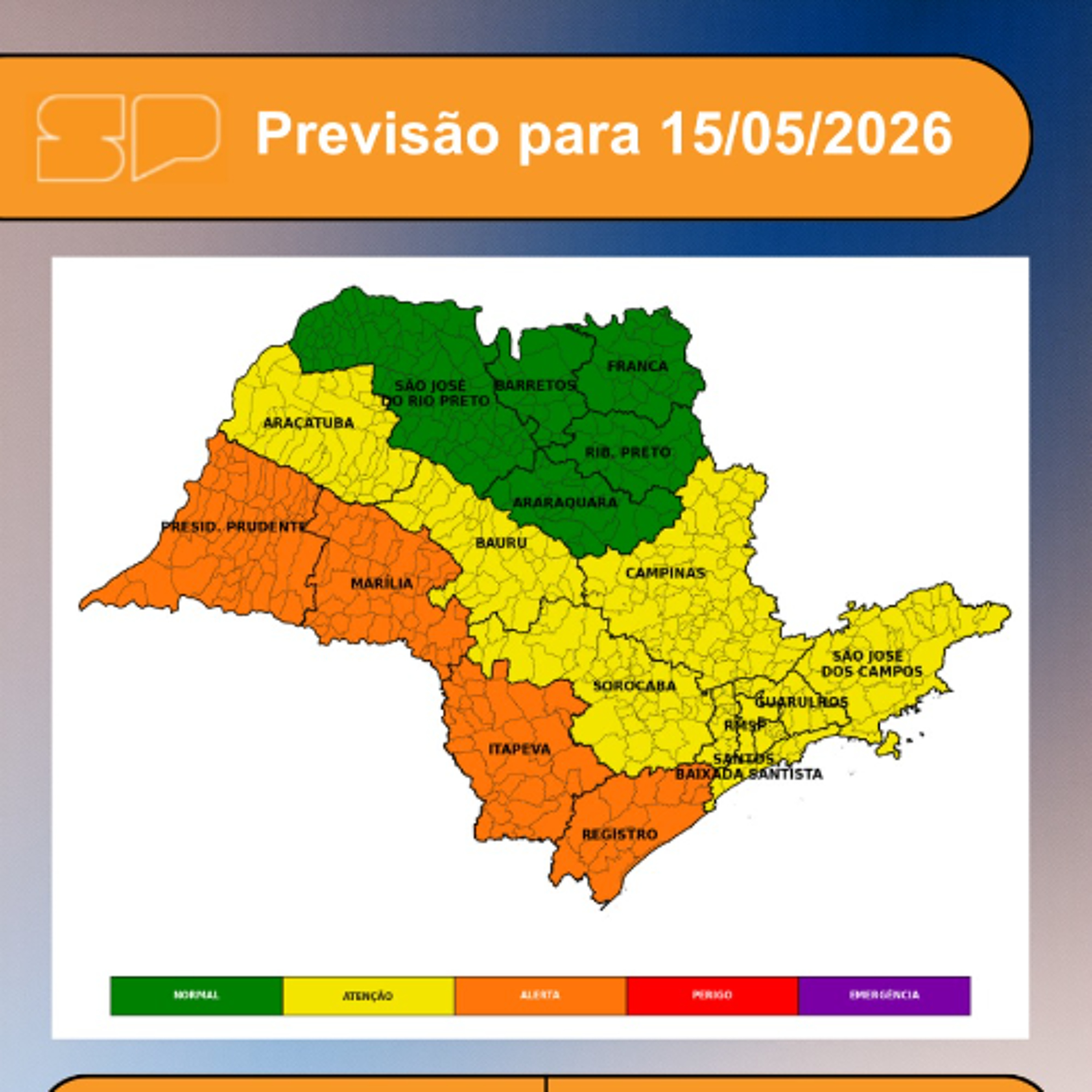 Defesa Civil - Sexta-feira, 15/05, o dia será marcado por sol entre muitas nuvens