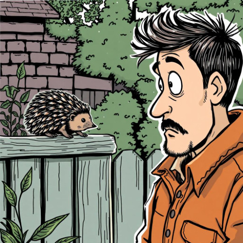 Igelpups hinter dem Zaun