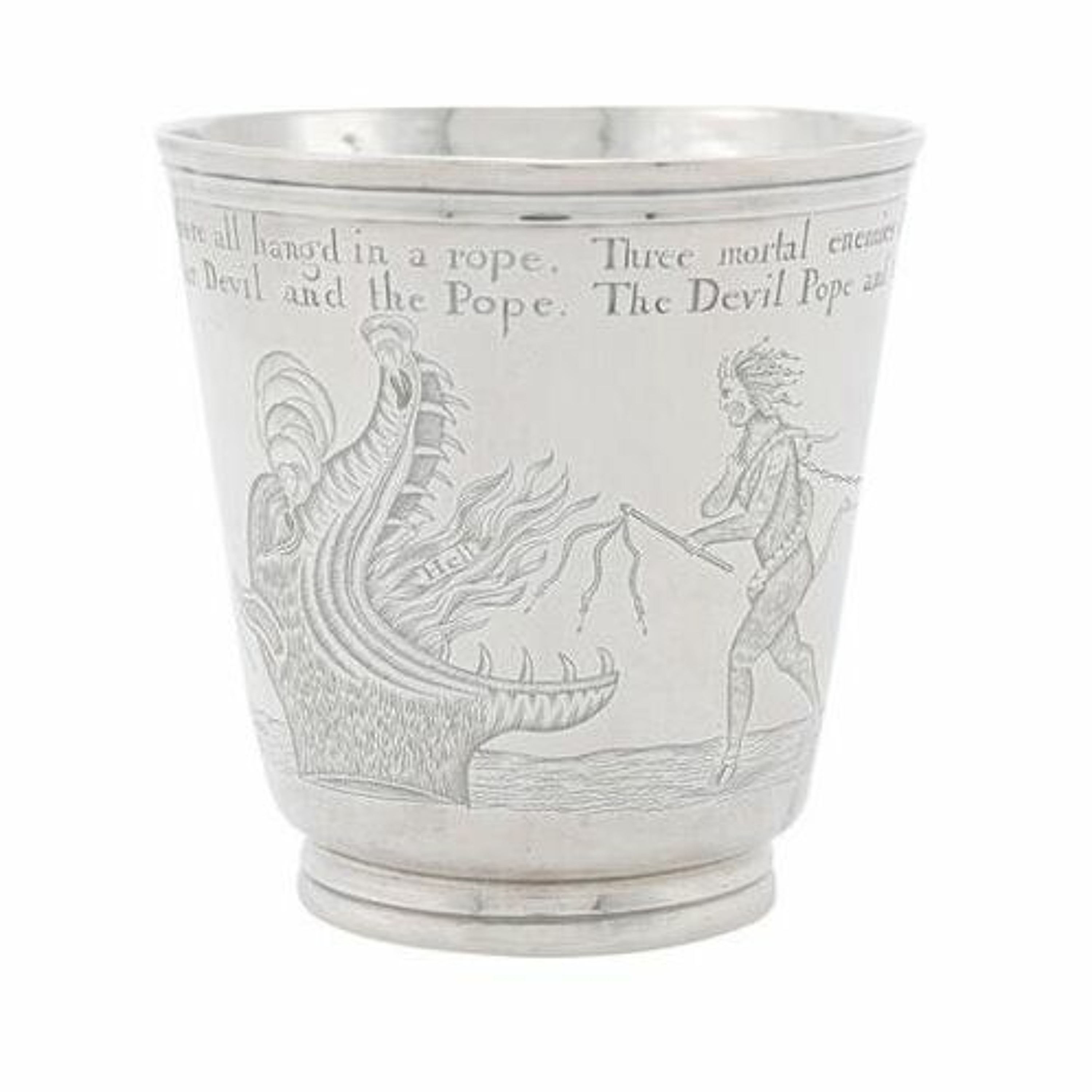 Unlocked:  History of US in 100 Objects #20 -- Silver Beaker with Devil and Pope Figures