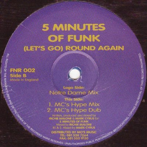A1. 5 Minutes Of Funk - (Let's Go) Round Again (Notre Dame Mix) [Fat 'N Round - FNR 002] (1994)
