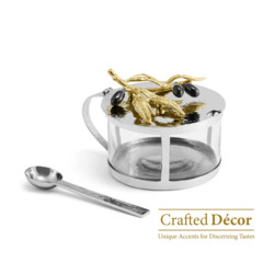 Michael Aram Olive Branch Condiment Container with Spoon – Elegant and Nature-Inspired Design