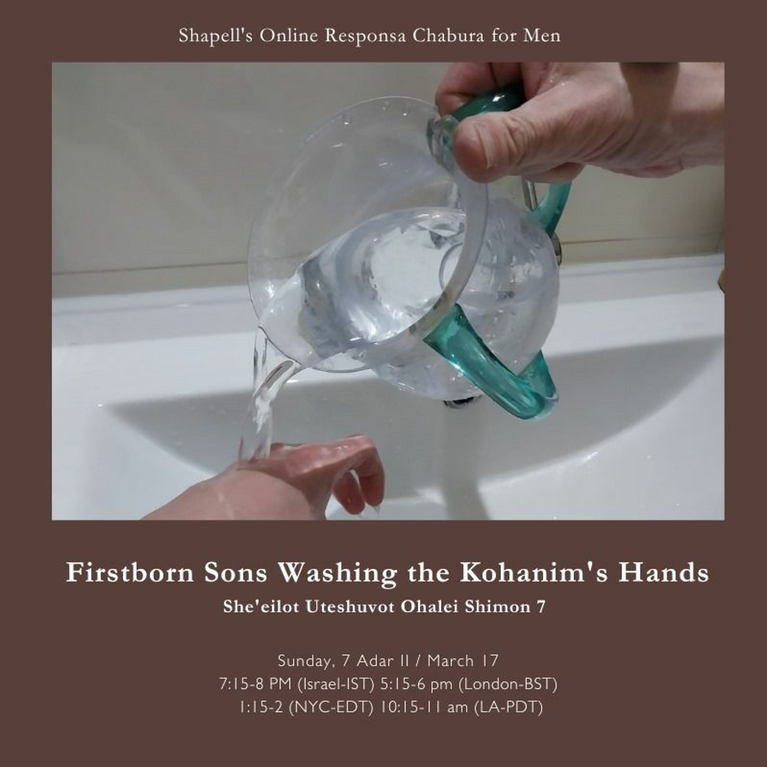 Rabbi Kwass - Responsa Chabura: Firstborn Sons Washing The Kohanim's Hands
