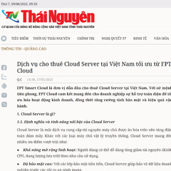 Báo Thái Nguyên: Dịch vụ cho thuê Cloud Server tại Hà Nội tối ưu từ FPT Cloud