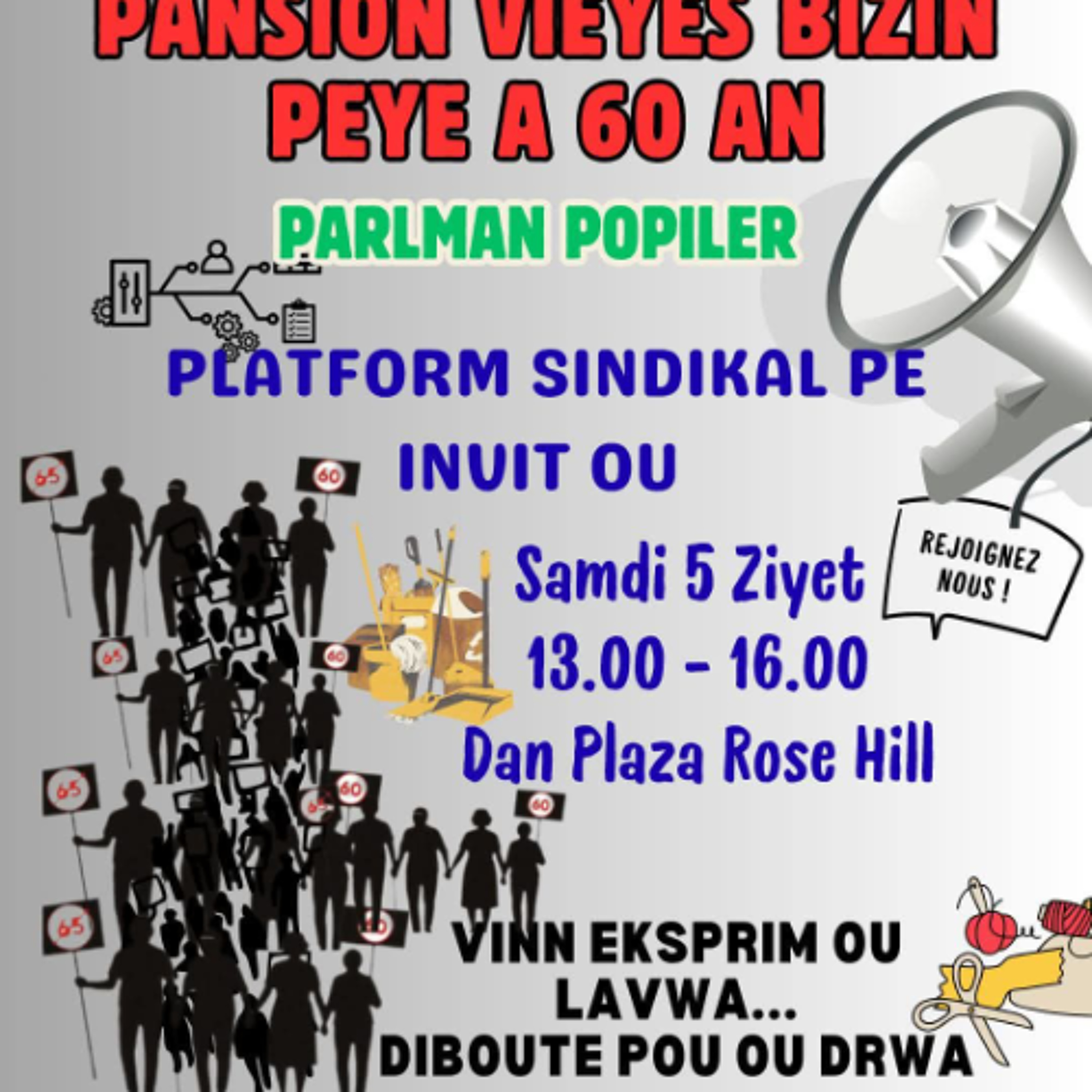 Le samedi 5 juillet à Rose-Hill : La Platform Sindikal – dit NON à la réforme des pensions à 65 ans appelle à la mobilisation citoyenne