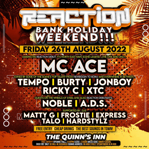 Reaction Live! Dj A.D.S Mc’s Burty B2B Ricky C 26/08/2022 @The Quinn’s Inn  - Spennymoor