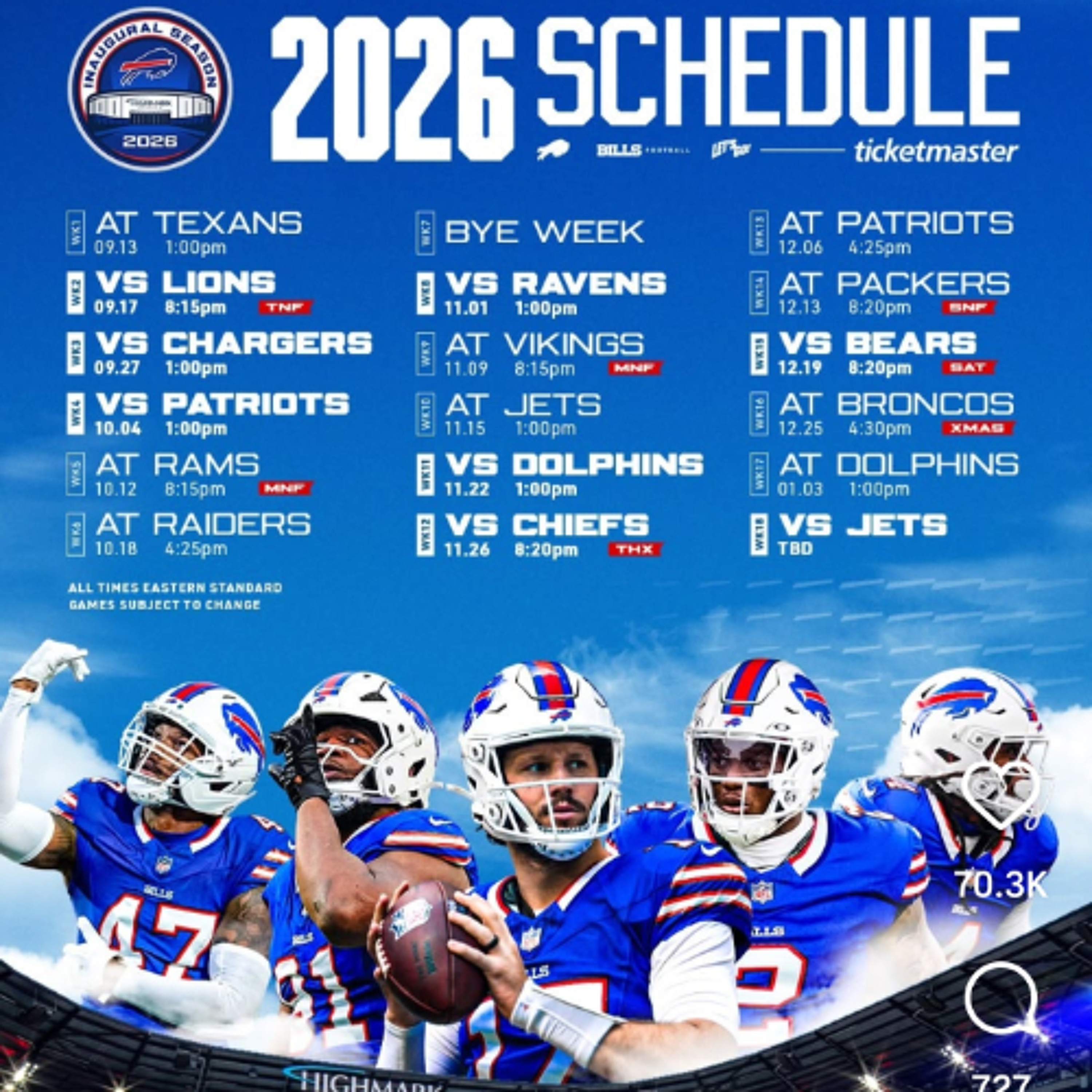 Monday May 18: Buffalo Bills Report 2026 Schedule