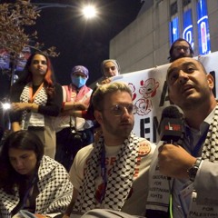 Sentada por la paz en Gaza durante la Convención Nacional Demócrata