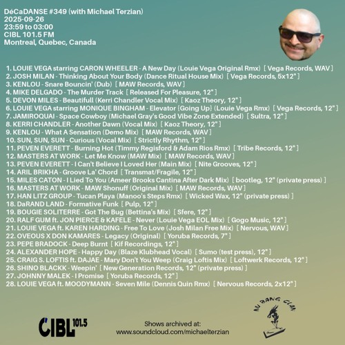 2025-09-26 DJ Michael Terzian pres. DéCaDANSE #349 on Montreal's CIBL 101.5FM