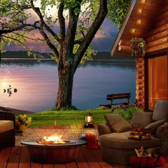 Lakeside Cozy Cabin Ambience: Evening by the Fireplace with Guitar Music | 10 Minute ASMR