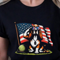 Salute Basset Hound Usa Flag Memorial Day 4th Of July Shirt