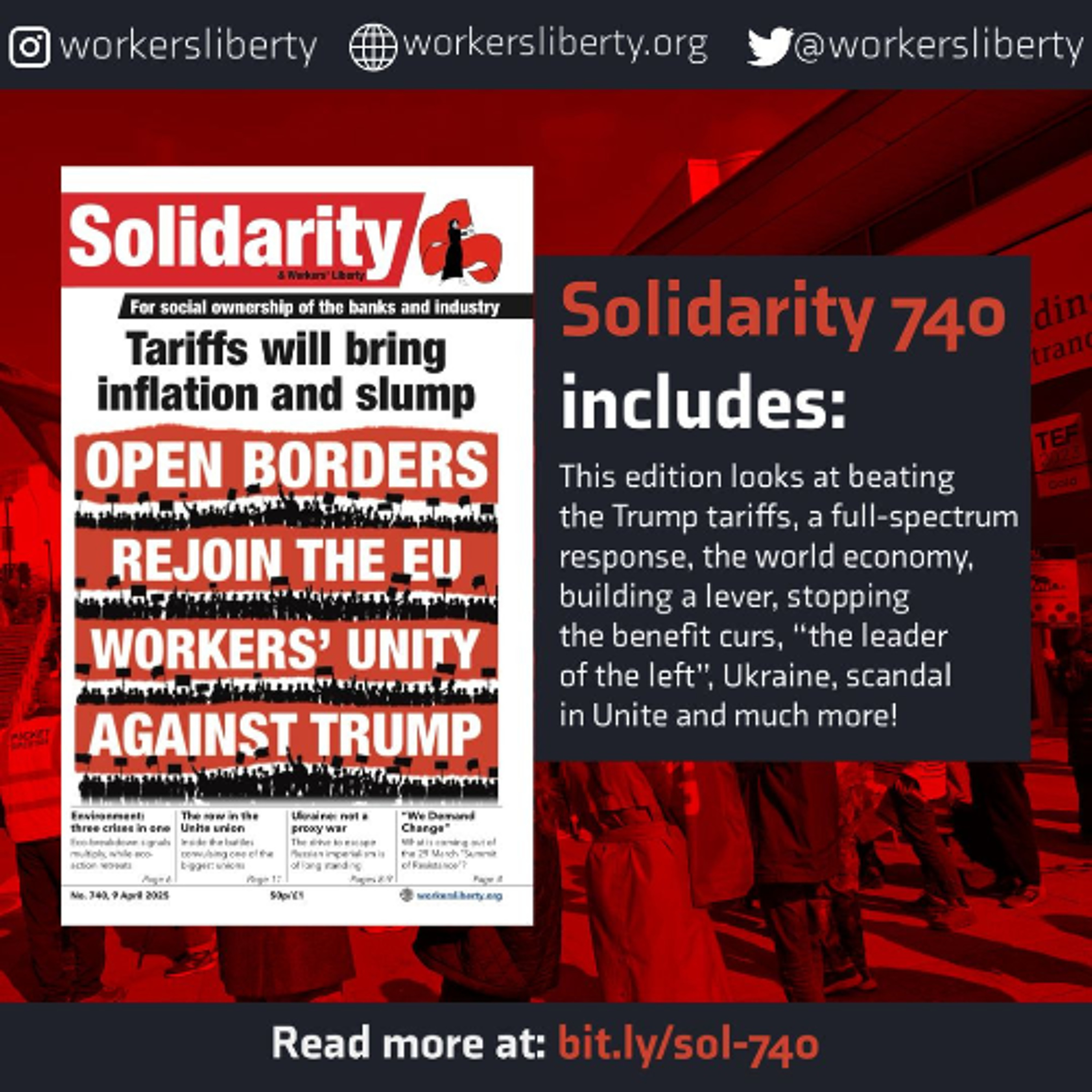 740 — Tariffs will bring inflation and slump: Open borders, rejoin the EU, workers' unity, against Trump