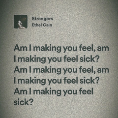 Strangers - Ethel Cain. (Am I making you sick?)