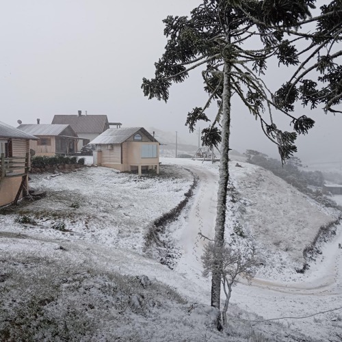 Flocos de neve caem na Serra catarinense e impulsionam turismo de inverno