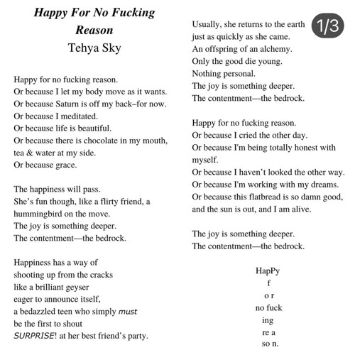 Stream Episode Happy For No Fucking Reason Poem By Tehya Sky By Tehyasky Podcast Listen Online For Free On Soundcloud