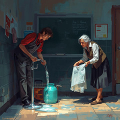 I was filling up the water at school and an old lady was doing laundry next to me. Stop it