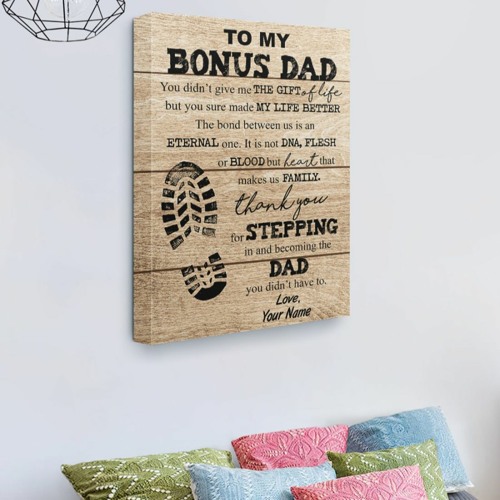 Shoe Prints To my bonus dad you sure made my life better custom name canvas