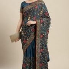 Buy Teal floral printed Silk Embroidery Saree