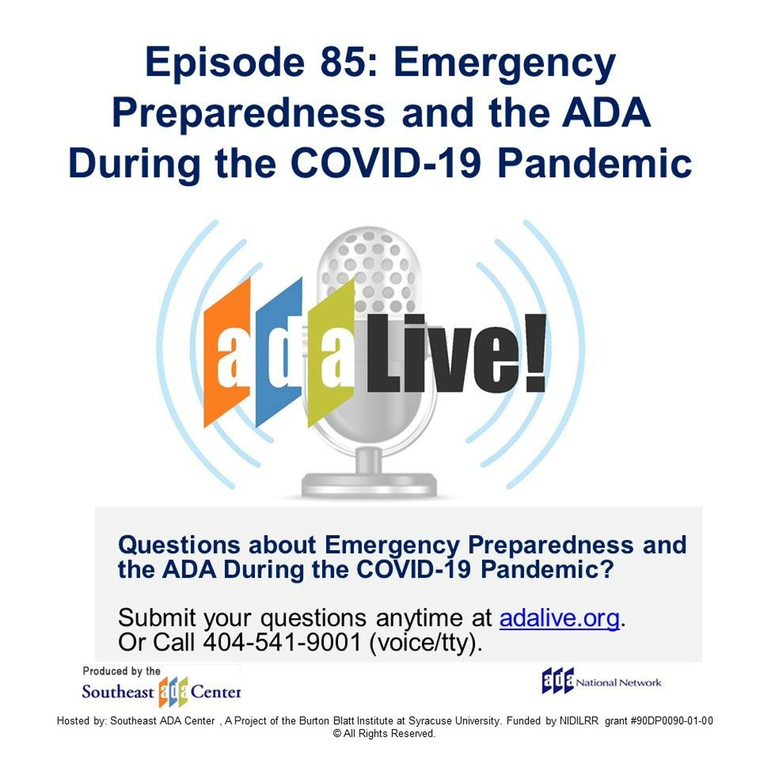 Episode 85: Emergency Preparedness and the ADA During the COVID-19 Pandemic episode artwork