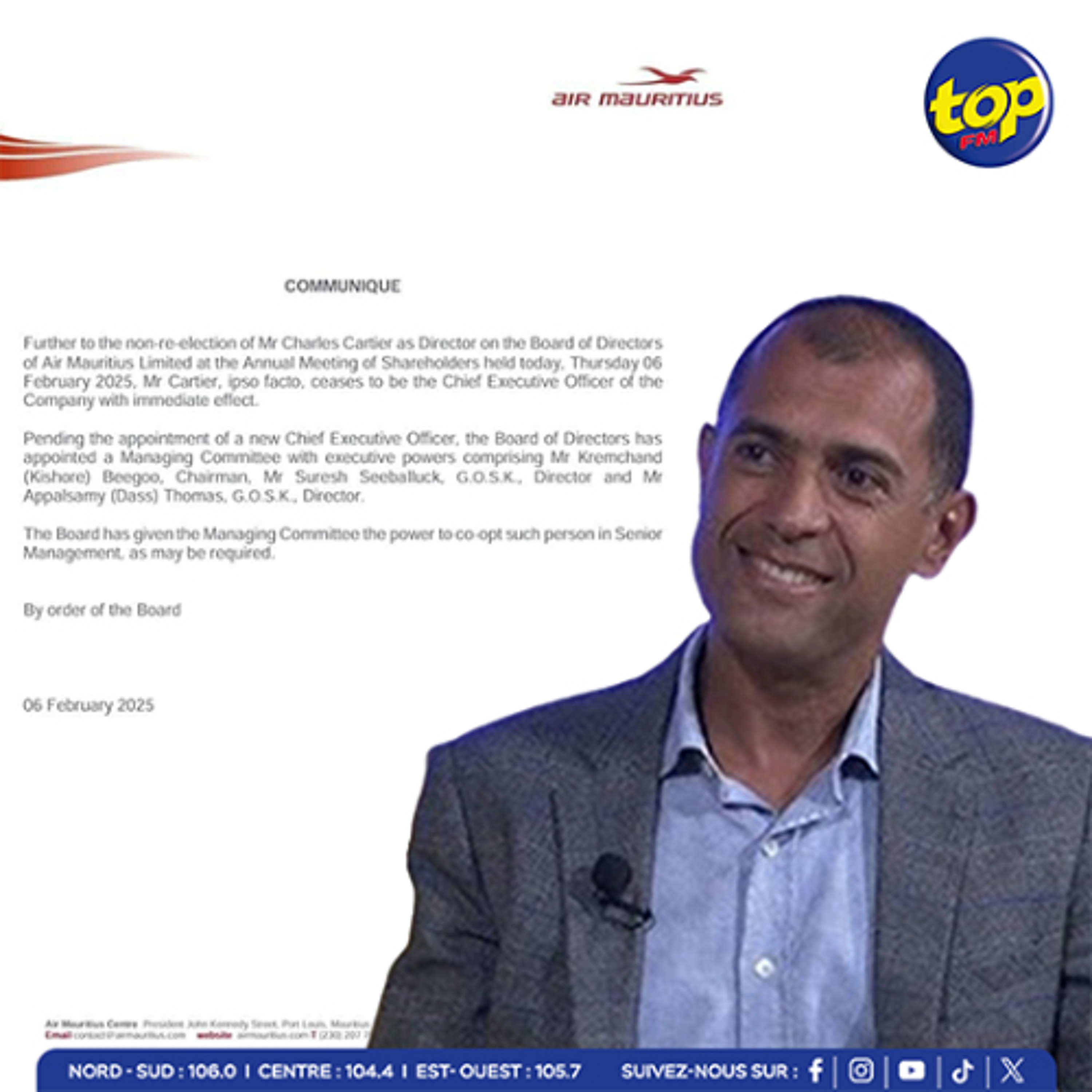 Air Mauritius : Charles Cartier évincé du ‘board’ lors de l’AGM