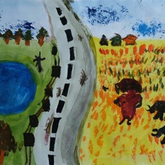 Bright summer day along the highway, painting by Aadhira MV (8 Years)