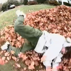 out her window in the leaf pile freestyle