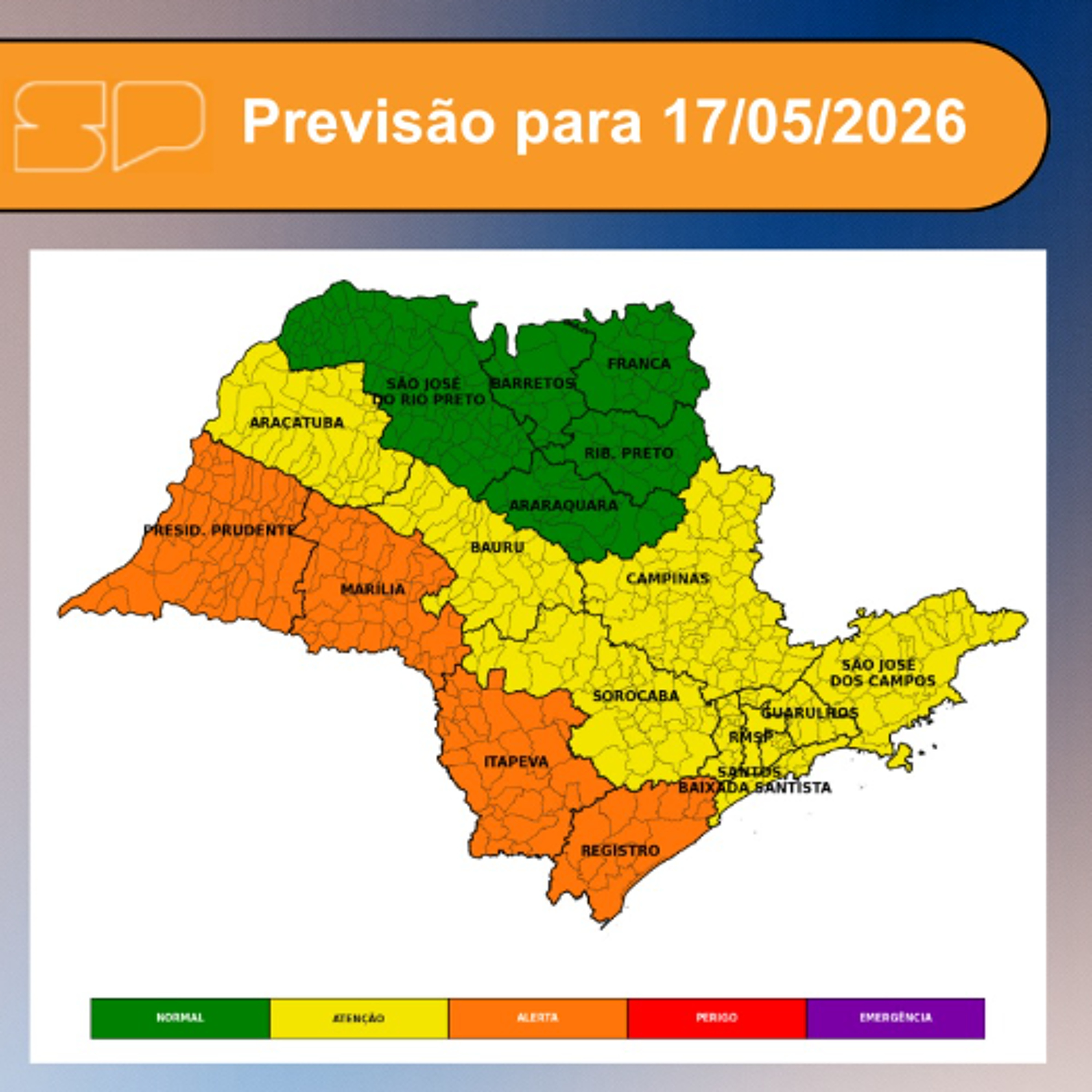 Defesa Civil - Domingo, 17/05, o dia começa com sol entre muitas nuvens em todo o estado de São Paulo...
