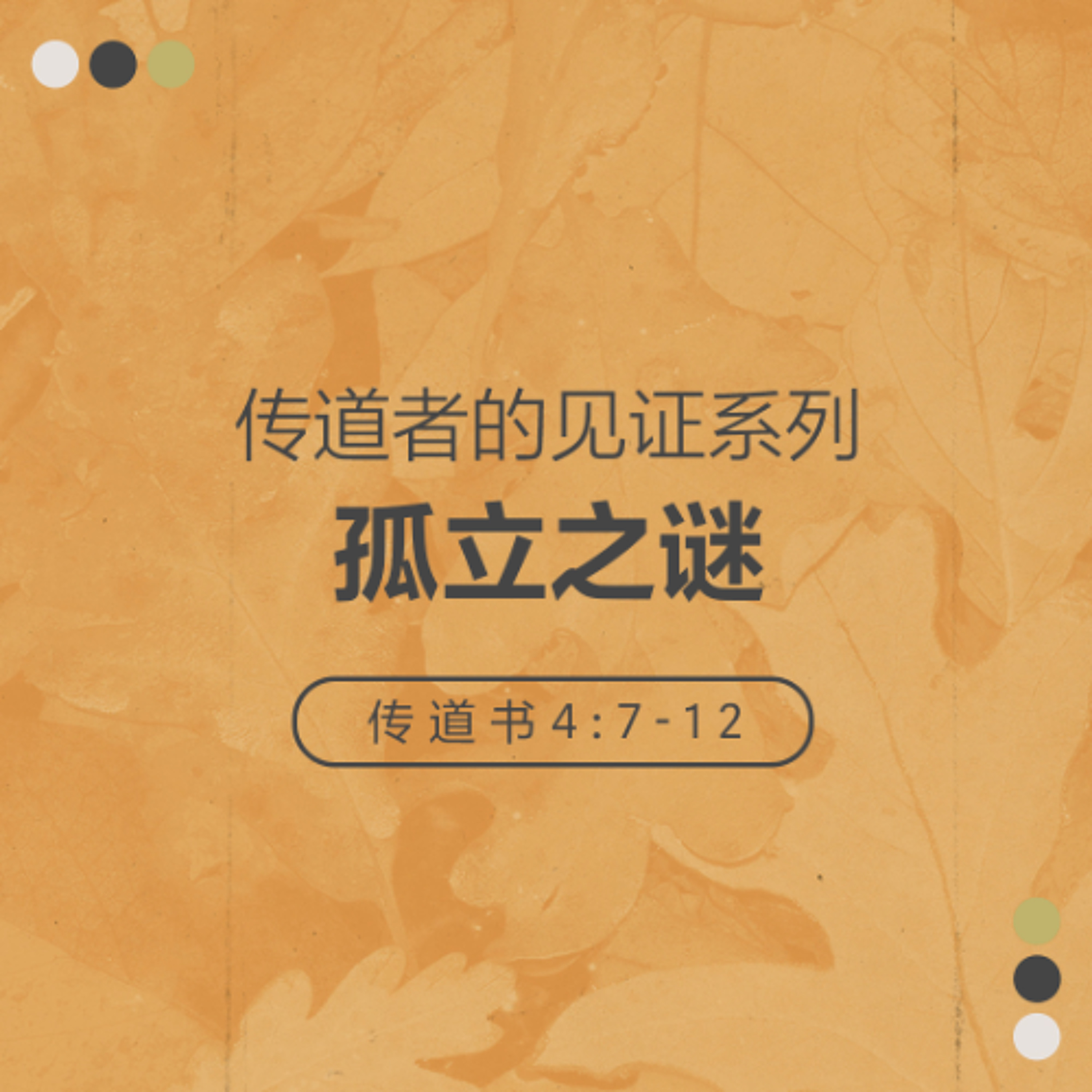 11/16/2025 【传道者的见证】孤立之谜（传 4:7-12） —— 王唯权 牧师