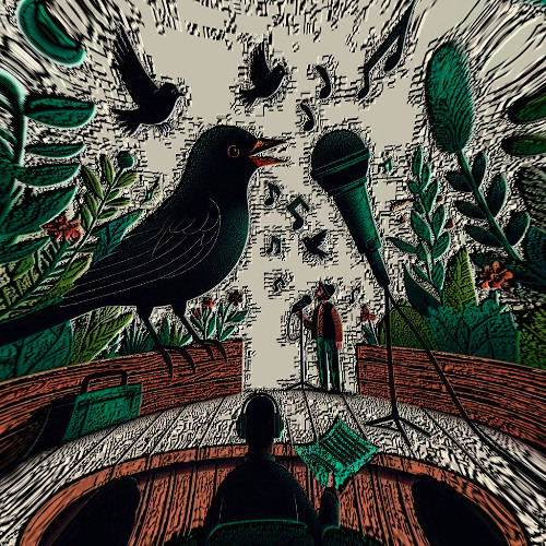 A_Black_Bird_In_A_Garden