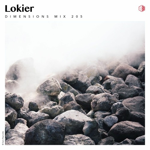 DIMENSIONS MIX 205 Lokier cover artwork. High key monochrome shot of rocks hidden in fog.
