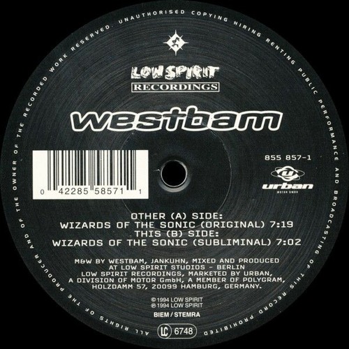 Westbam - Wizards Of The Sonic (Original) - Low Spirit Recordings (June 1994)