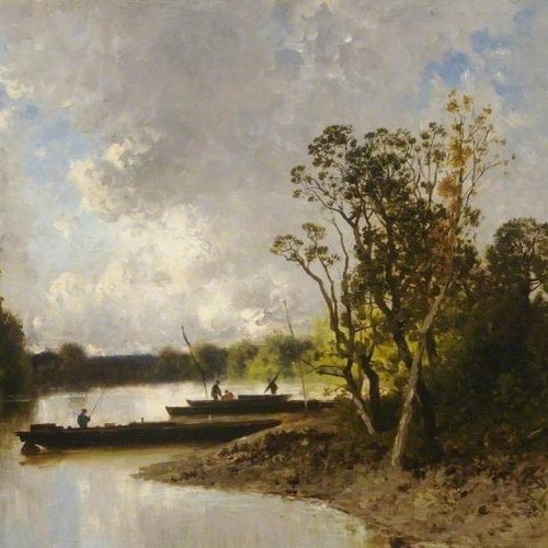 A Bavarian Lake with Fishing Boats by Eugène Cicéri