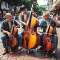 drei männer asiatischer abstammung mit dem kontrabass