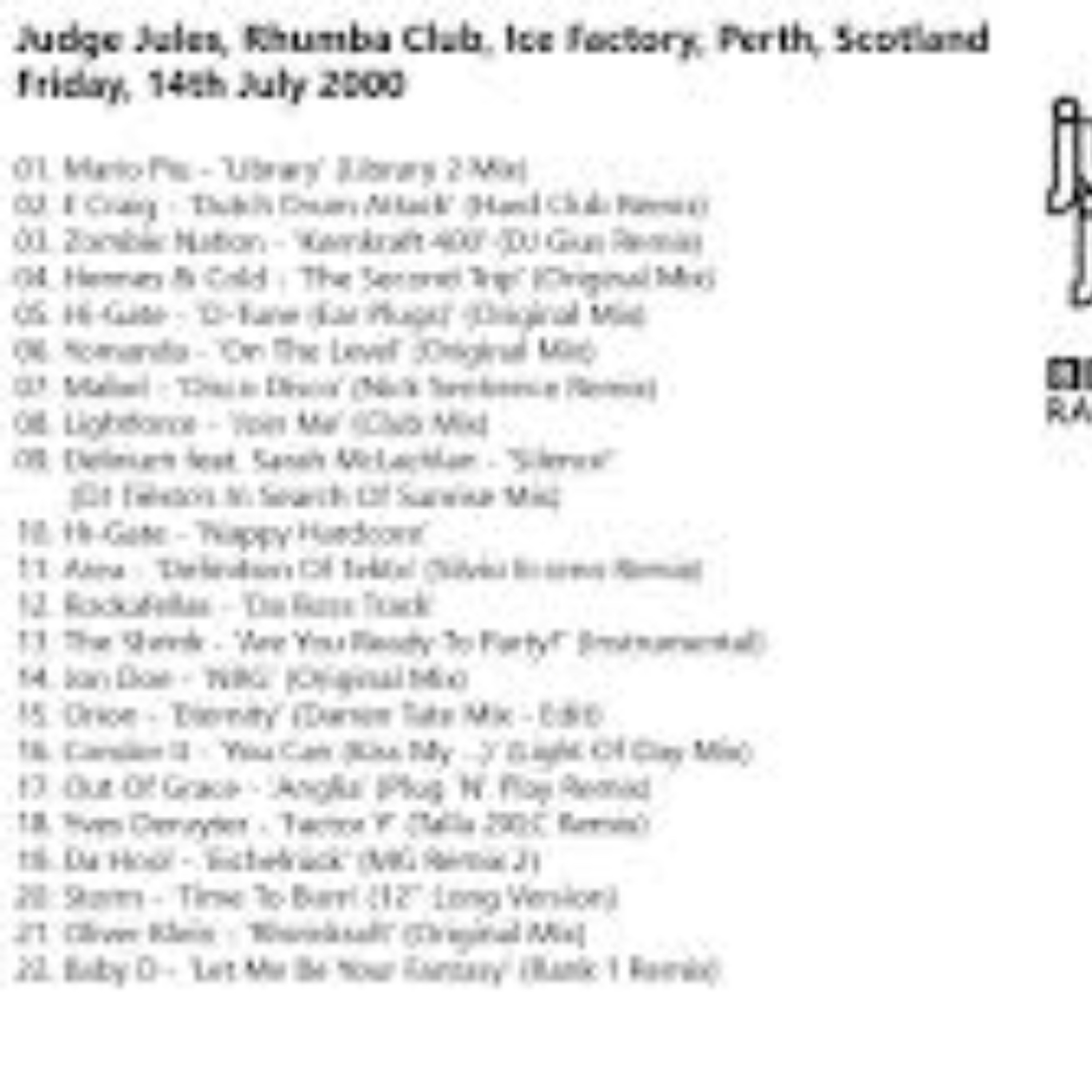 Judge Jules - Live from Rhumba Club, Ice Factory, Perth, Scotland - 14 July 2000 episode artwork