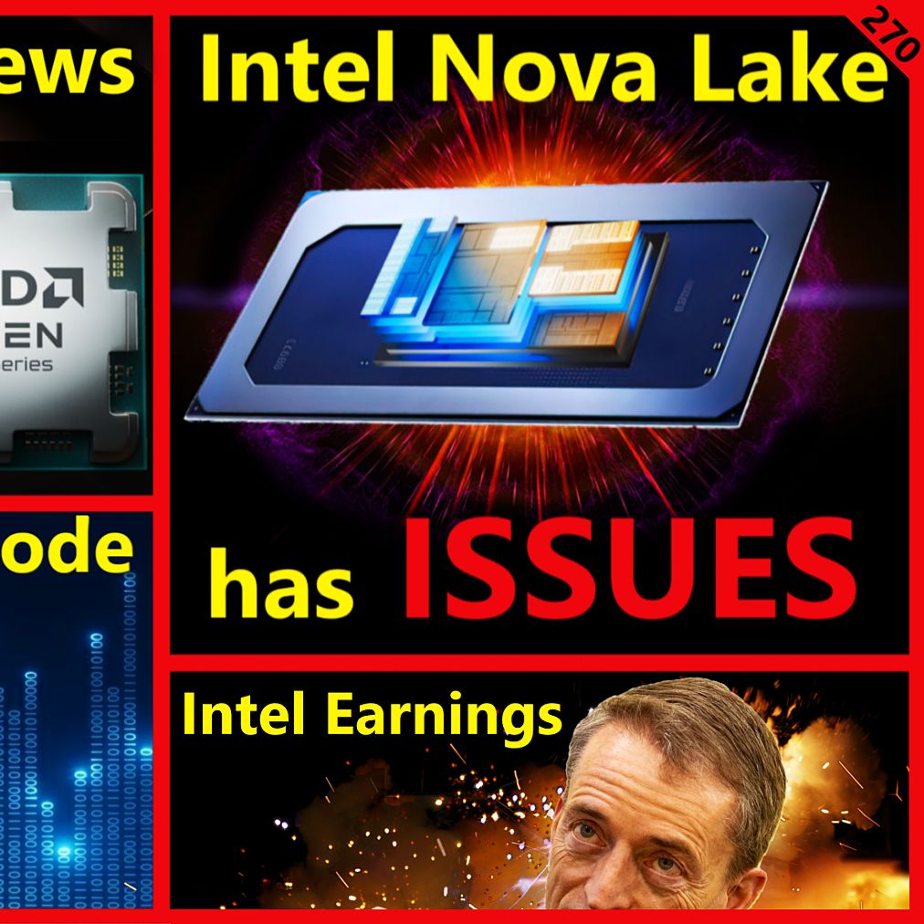 cover of episode 270. AMD Zen 5 Ryzen 9000 Review, Intel Nova Lake Issues, Raptor Lake Microcode Test
