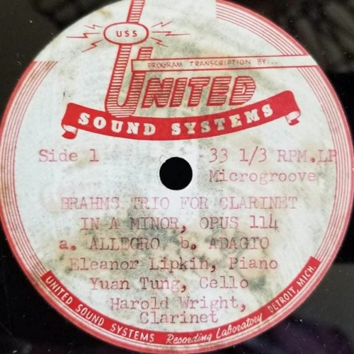 Harold Wright performs the Brahms Trio in A minor Op. 114 1st/2nd Movts (1949/50)Lipkin/Tung