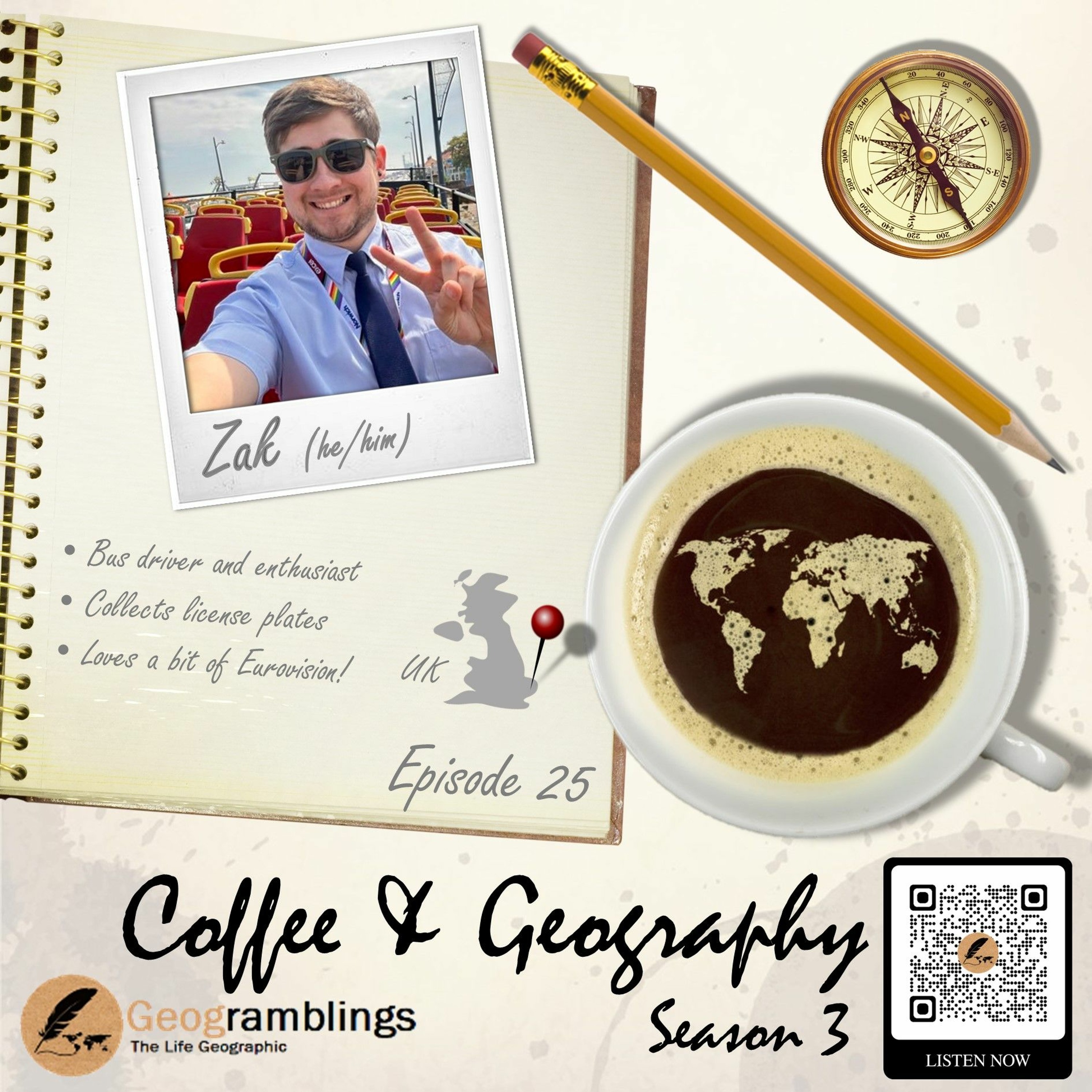 Coffee & Geography 3x25 Zak Nelson (UK) Buses, Eurovision, license plates and more