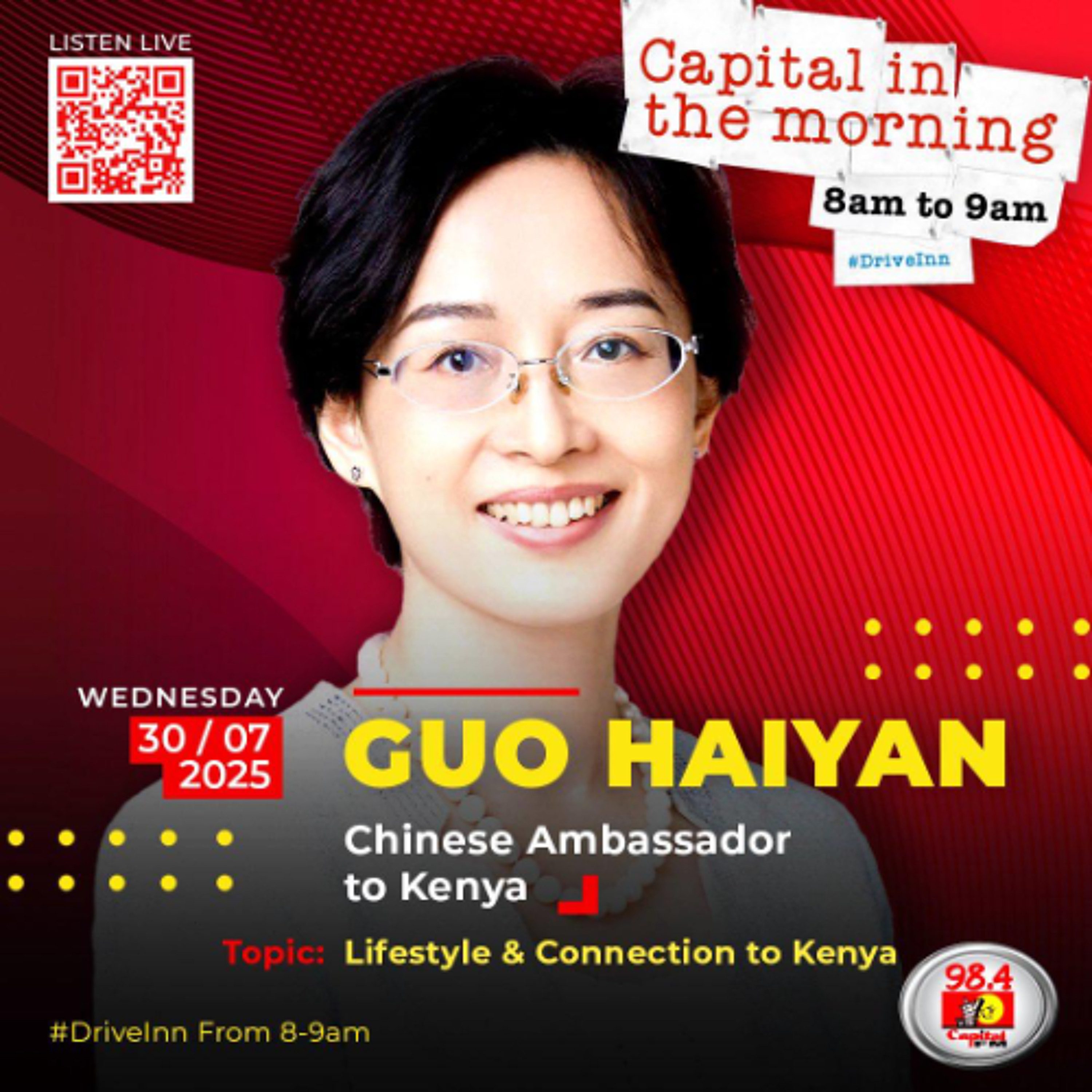 Chinese Ambassador to Kenya Guo Haiyan on #DriveInn with Chiko Lawi on Lifestyle and Connection to Kenya
