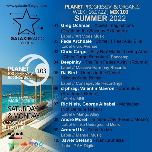 Stream Marc Denuit // Planet Progressiv' & Organic Marc Denuit Mix 103  16.07.22 On Galaxie Radio Belgium by Marc Denuit //Progressive House |  Listen online for free on SoundCloud