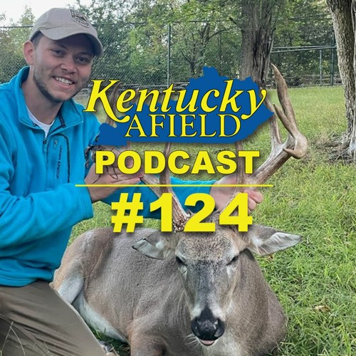 Podcast graphic showing Tommy Apostolopoulos holding the rack of a male deer